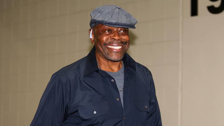 Apr 23, 2026; Atlanta, Georgia, USA; Former New York Knicks center Patrick Ewing walks into State Farm Arena before a game against the Atlanta Hawks during game three of the first round of the 2026 NBA Playoffs. Mandatory Credit: Brett Davis-Imagn Images