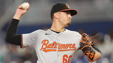 Jul 24, 2024; Miami, Florida, USA;  Baltimore Orioles starting pitcher Chayce McDermott (60) pitches against the Miami Marlins in the first inning at loanDepot Park.