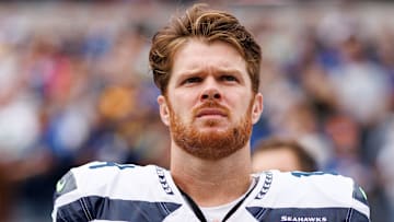 Sam Darnold of the Seattle Seahawks stands pregame