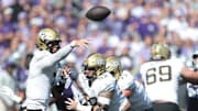 UCF Knights quarterback Tayven Jackson (2) throws the ball during the first half of the game against Kansas State Wildcats at Bill Snyder Family Stadium on Sept. 27, 2025.