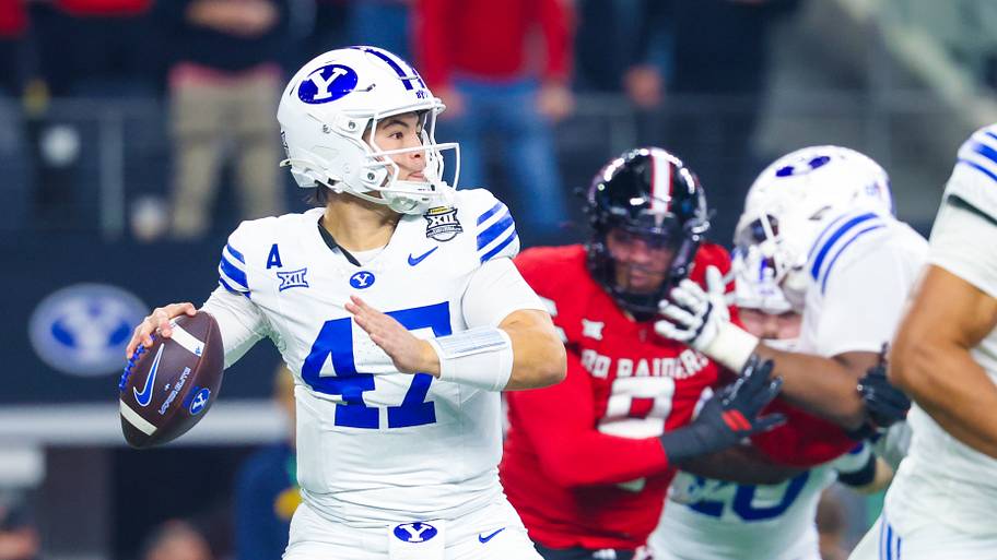 BYU quarterback Bear Bachmeier throws against Texas Tech.