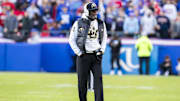 Nov 23, 2024; Kansas City, Missouri, USA;  Colorado head coach Deion Sanders paces the field during the 2nd quarter between the Kansas Jayhawks and the Colorado Buffaloes at GEHA Field at Arrowhead Stadium. Mandatory Credit: Nick Tre. Smith-Imagn Images