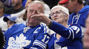 May 18, 2025; Toronto, Ontario, CAN; Toronto Maple Leafs fans react to a play against the Florida Panthers during the third period of game seven of the second round of the 2025 Stanley Cup Playoffs at Scotiabank Arena. Mandatory Credit: John E. Sokolowski-Imagn Images