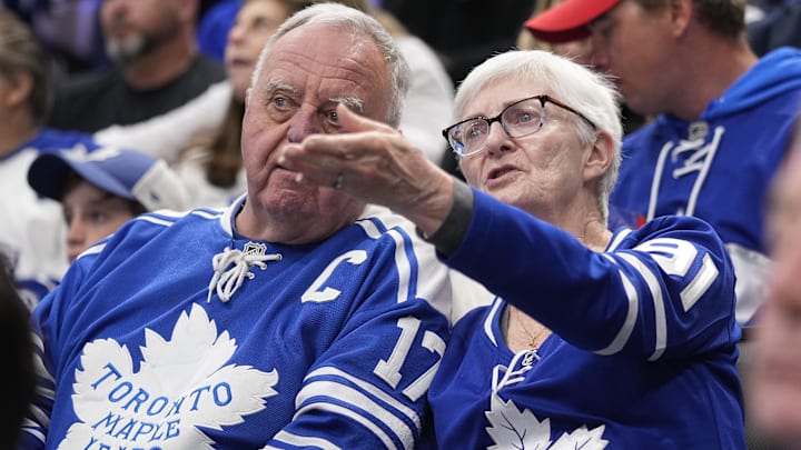 May 18, 2025; Toronto, Ontario, CAN; Toronto Maple Leafs fans react to a play against the Florida Panthers during the third period of game seven of the second round of the 2025 Stanley Cup Playoffs at Scotiabank Arena. Mandatory Credit: John E. Sokolowski-Imagn Images