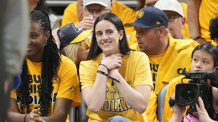 Caitlin Clark attends the 2025 NBA Finals between the Oklahoma City Thunder and the Indiana Pacers at Gainbridge Fieldhouse. 