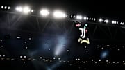 A general view of light show inside Allianz Stadium is seen...