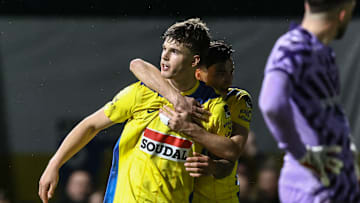 Luka Vuskovic after scoring for KVC Westerlo 
