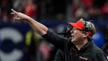 Georgia coach Kirby Smart reacts during overtime of the SEC championship game against Texas in Atlanta, on Saturday, Dec. 7, 2024.