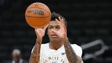 Milwaukee Bucks forward Tyler Smith catches a pass during warmups prior to the game against the Detroit Pistons at Fiserv Forum on November 13, 2024.