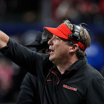 Georgia coach Kirby Smart reacts during overtime of the SEC championship game against Texas in Atlanta, on Saturday, Dec. 7, 2024.