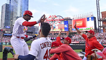 Jun 9, 2023; St. Louis, Missouri, USA;  St. Louis Cardinals left fielder Jordan Walker (18)