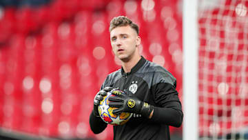 Marcel Lotka of Borussia Dortmund seen during training...