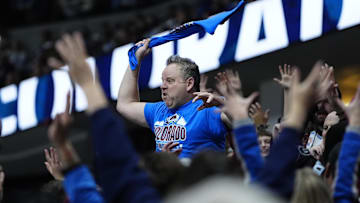 Dec 2, 2025; Denver, Colorado, USA; Colorado Avalanche fans cheer in the third period against the Vancouver Canucks at Ball Arena. Mandatory Credit: Ron Chenoy-Imagn Images