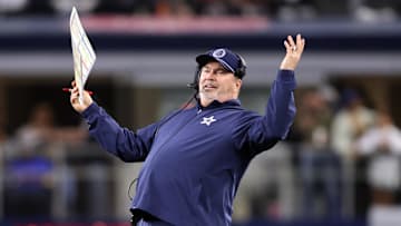 Dec 9, 2024; Arlington, Texas, USA; Dallas Cowboys head coach Mike McCarthy reacts after a play against the Cincinnati Bengals at AT&T Stadium. Mandatory Credit: Tim Heitman-Imagn Images