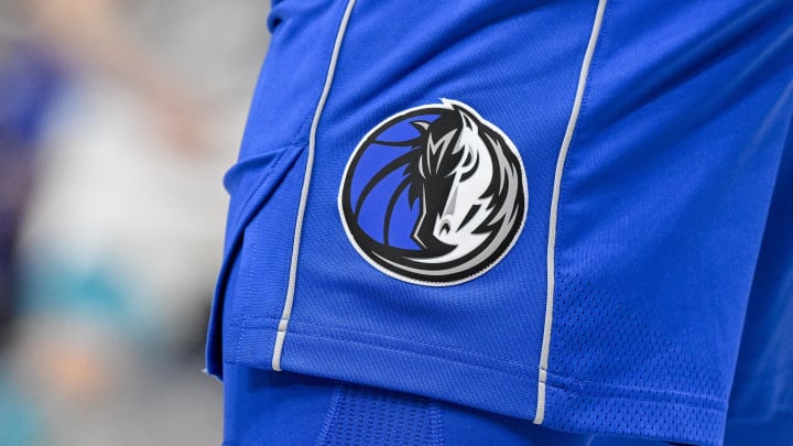 Nov 5, 2023; Dallas, Texas, USA; A view of the Dallas Mavericks logo during the game between the Dallas Mavericks and the Charlotte Hornets at the American Airlines Center. Mandatory Credit: Jerome Miron-USA TODAY Sports