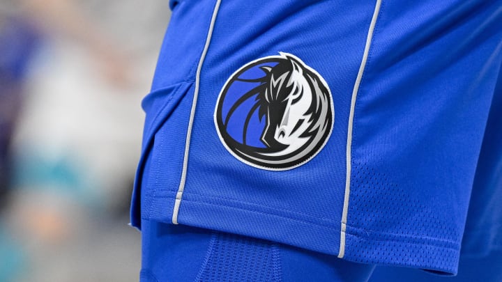 Nov 5, 2023; Dallas, Texas, USA; A view of the Dallas Mavericks logo during the game between the Dallas Mavericks and the Charlotte Hornets at the American Airlines Center. Mandatory Credit: Jerome Miron-USA TODAY Sports