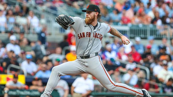 Jun 17, 2026; Cumberland, Georgia, USA; San Francisco Giants pitcher Carson Whisenhunt (88) pitches the ball against the Atlanta Braves during the first inning at Truist Park. Mandatory Credit: Jordan Godfree-Imagn Images
