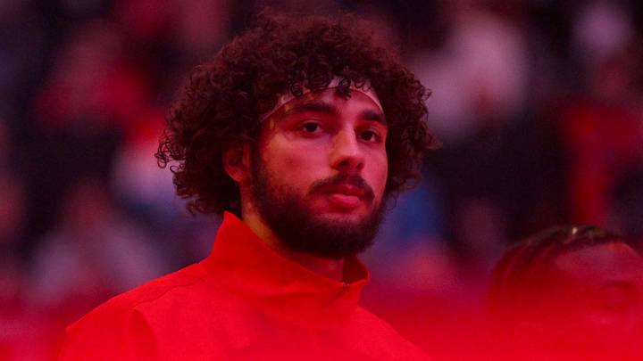 Oct 28, 2026; Toronto, Ontario, CAN;  Toronto Raptors forward Allen Graves (22) stands during opening ceremonies before playing the Orlando Magic at Scotiabank Arena.  Mandatory Credit: Dan Hamilton-Imagn Images