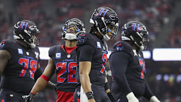 Dec 25, 2024; Houston, Texas, USA;  Houston Texans quarterback C.J. Stroud (7) reacts after a play during the game against the Baltimore Ravens at NRG Stadium. Mandatory Credit: Troy Taormina-Imagn Images