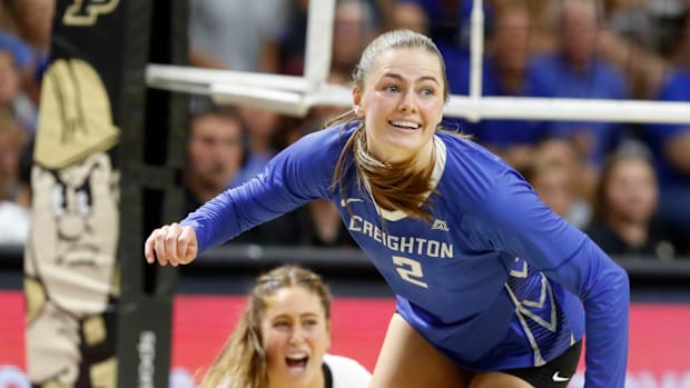 Creighton Volleyball's Norah Sis plays against Purdue. 