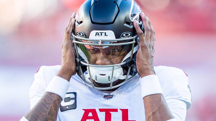 October 19, 2025; Santa Clara, California, USA; Atlanta Falcons quarterback Michael Penix Jr. (9) warms up before the game against the San Francisco 49ers at Levi's Stadium. Mandatory Credit: Kyle Terada-Imagn Images