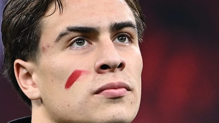 Juve's Kenan Yildiz proudly wore a splash of red face paint for the match at AC Milan last season in support of the anti-violence campaign