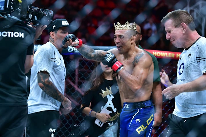 Jose Aldo Junior fights Jonathan Martinez during UFC 301 at Rio Arena. 