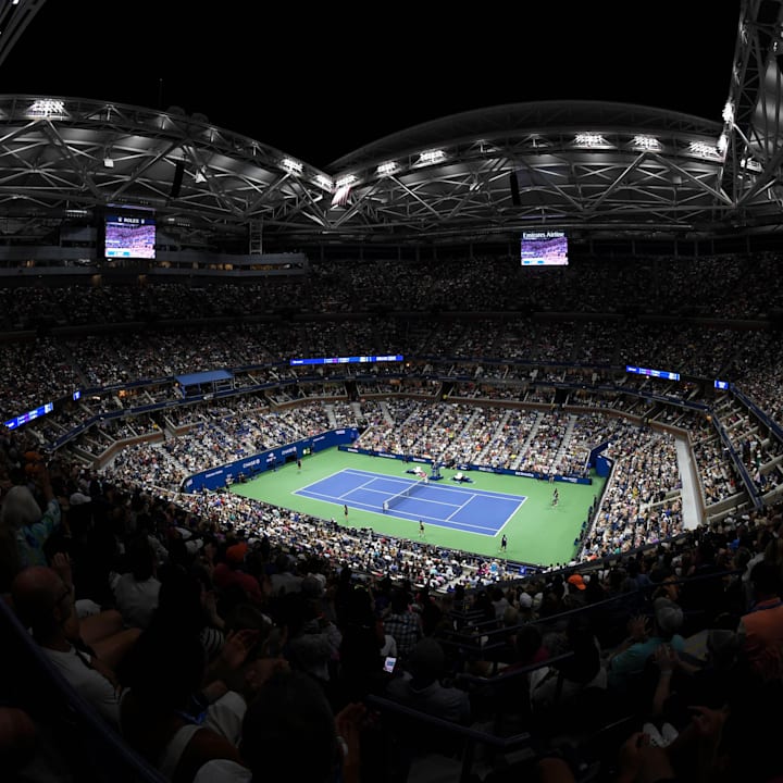 Coco Gauff of the United States and Naomi Osaka of Japan face off at Arthur Ashe Stadium in the U.S. Open 