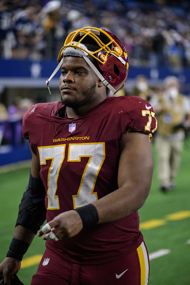 Washington Football Team offensive tackle Saahdiq Charles after the game against the Dallas Cowboys.