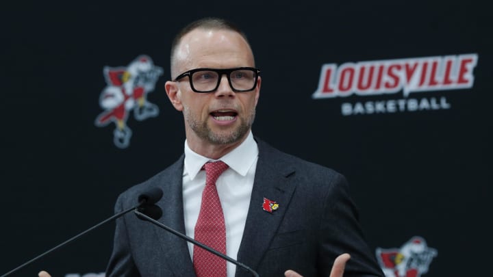 New Louisville basketball head coach Pat Kelsey made remarks during his announcement at the Planet Fitness Kueber Center