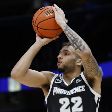 Mar 5, 2024; Washington, District of Columbia, USA; Providence Friars guard Devin Carter (22) shoots the ball against the Georgetown Hoyas in the first half at Capital One Arena. Mandatory Credit: Geoff Burke-USA TODAY Sports
