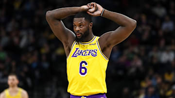 Jan 6, 2019; Minneapolis, MN, USA; Los Angeles Lakers guard Lance Stephenson (6) looks on during the fourth quarter against the Minnesota Timberwolves at Target Center. Mandatory Credit: Brace Hemmelgarn-Imagn Images