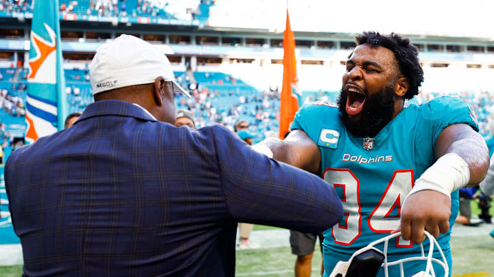 Miami Dolphins DT Christian Wilkins, GM Chris Grier
