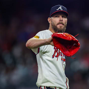 Atlanta Braves starting pitcher Chris Sale (51) in action against the Colorado Rockies in the seventh inning at Truist Park on Sept 3.