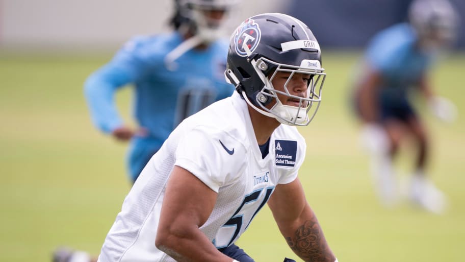 Tennessee Titans fourth-round draft pick Cedric Gray works out during rookie minicamp at Ascension Saint Thomas Sports Park in Nashville, Tenn., Friday, May 10, 2024. | Denny Simmons / The Tennessean / USA