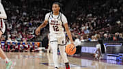 Mar 21, 2025; Columbia, South Carolina, USA; South Carolina Gamecocks guard MiLaysia Fulwiley (12) handles the ball against the Tennessee Tech Golden Eagles during the first half  at Colonial Life Arena. Mandatory Credit: Jim Dedmon-Imagn Images
