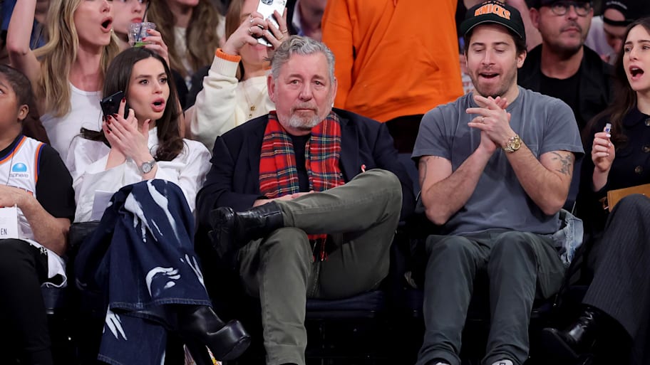 New York Knicks owner James Dolan sits court side during the second quarter against the Atlanta Hawks. | Brad Penner-Imagn Images