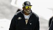 Apr 19, 2025; Boulder, CO, USA; Colorado Buffaloes head coach Deion Sanders during the spring game at Folsom Field. Mandatory Credit: Isaiah J. Downing-Imagn Images