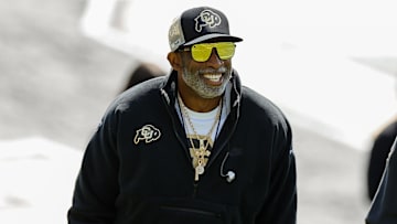 Apr 19, 2025; Boulder, CO, USA; Colorado Buffaloes head coach Deion Sanders during the spring game at Folsom Field. Mandatory Credit: Isaiah J. Downing-Imagn Images