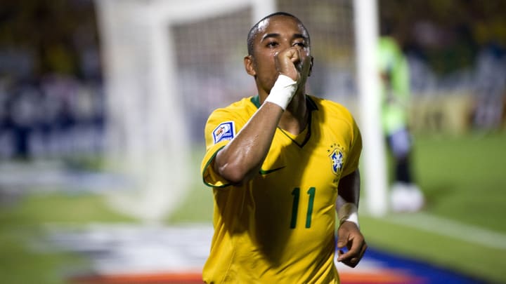 Brazilian striker Robinho celebrates aft