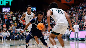 Utah State Aggies guard Ian Martinez (4). 