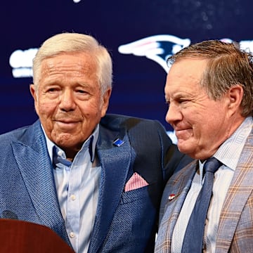 Robert Kraft and Bill Belichick at the coach’s farewell press conference.