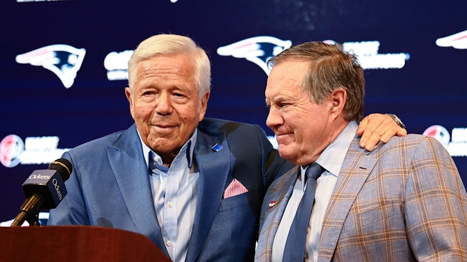 Robert Kraft and Bill Belichick at the coach’s farewell press conference. | Eric Canha-Imagn Images
