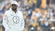 Nov 17, 2024; Pittsburgh, Pennsylvania, USA;  Pittsburgh Steelers head coach Mike Tomlin observes warm ups before the game against the Baltimore Ravens at Acrisure Stadium. Mandatory Credit: Charles LeClaire-Imagn Images