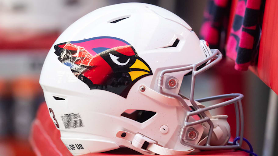 Dec 15, 2024; Glendale, Arizona, USA; Detailed view of an Arizona Cardinals helmet at State Farm Stadium. Mandatory Credit: Mark J. Rebilas-Imagn Images | Mark J. Rebilas-Imagn Images