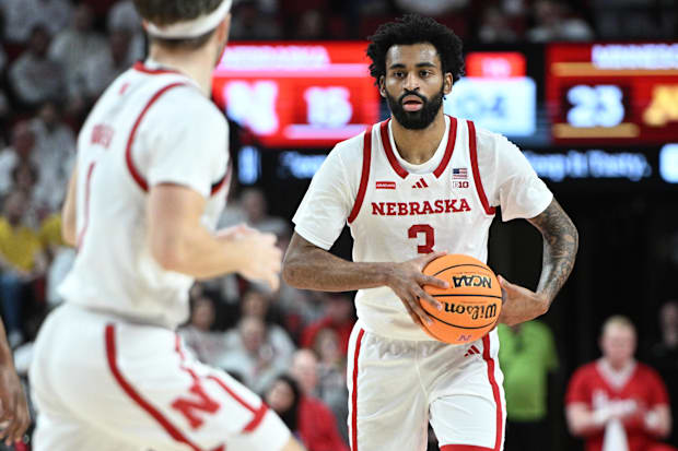 Nebraska Cornhuskers guard Brice Williams (3) passes against the Minnesota Golden Gophers during the first half