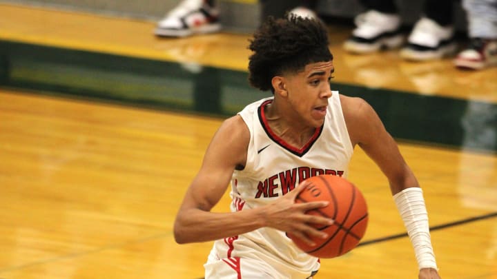 Newport sophomore Taylen Kinney races to the basket during the Ohio Valley Hoops Classic Dec. 1, 2023 at Mason's high school gymnasium. Newport beat two-time defending OHSAA Division IV state champion Richmond Heights 74-69, snapping the Spartans' 49-game win streak.