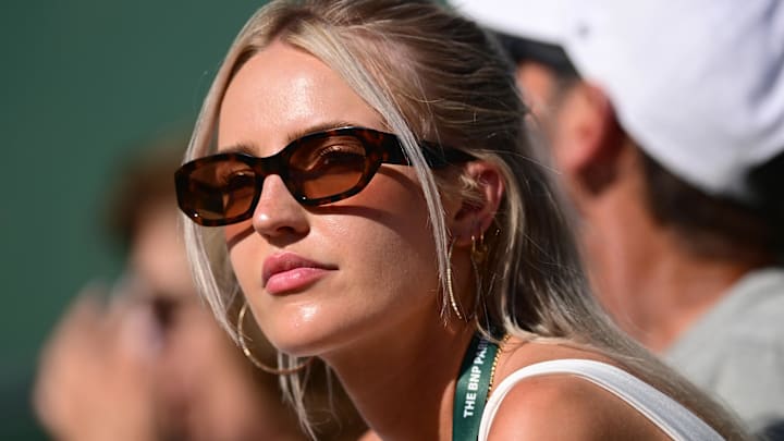 Morgan Riddle, girlfriend of Taylor Fritz (USA) watches Taylor Fritz.