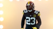 Dec 24, 2022; Pittsburgh, Pennsylvania, USA;  Pittsburgh Steelers safety Damontae Kazee (23) takes the field against the Las Vegas Raiders at Acrisure Stadium. Mandatory Credit: Charles LeClaire-USA TODAY Sports