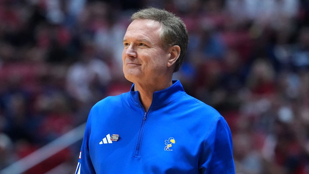 Kansas Jayhawks coach Bill Self against the St. John's Red Storm during the 2026 NCAA Tournament at Viejas Arena. 